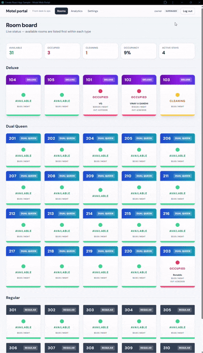 Screen recording of the Motel Web Portal dashboard